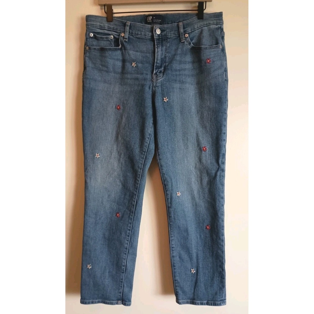 Gap Girlfriend Jeans Floral Embroidered Denim Ankle‎ Crop Size 30
